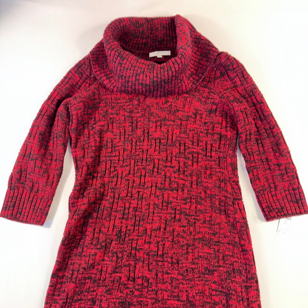NWT Studio‎ One NY Women's P Med. Red Black Cowl Neck Sweater Dress Marled Knit
